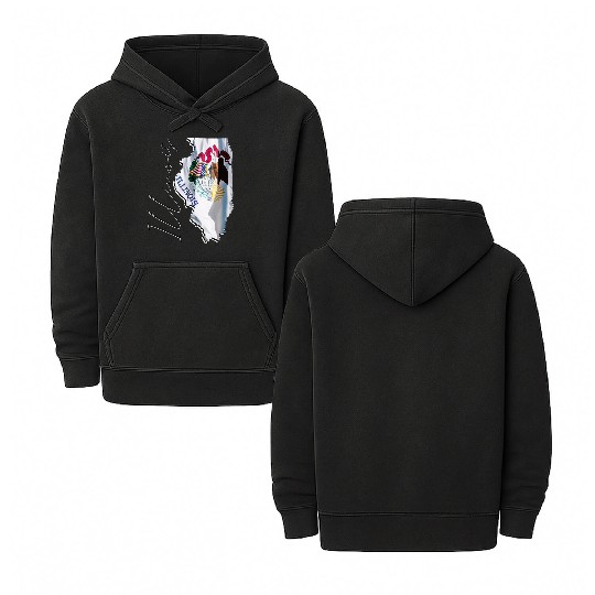 Illinois State Flag in Illinois State Map IL Double Sided Mineral Wash Hoodies