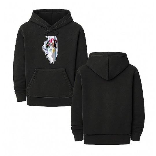 Illinois State Flag in Illinois State Map Double Sided Mineral Wash Hoodies