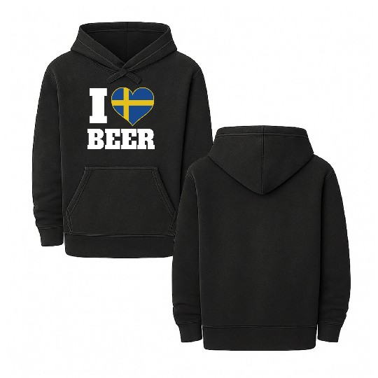 I Love Beer And Sweden Patriotic Expression Double Sided Mineral Wash Hoodies