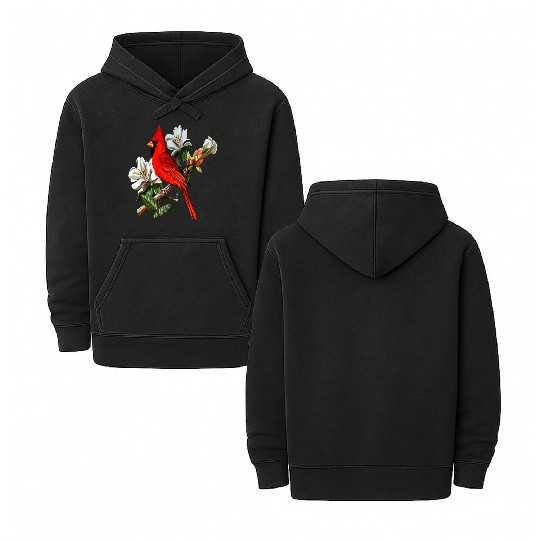 Northern Red Cardinal On A Branch Double Sided Mineral Wash Hoodies