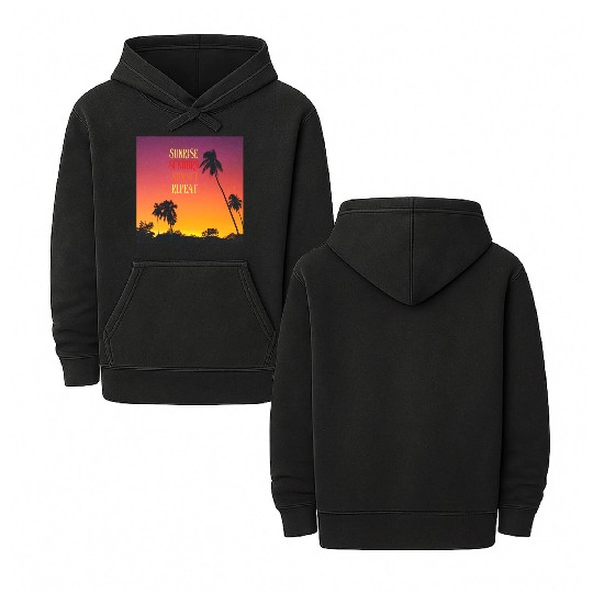 Sunrise Sunburn Sunset Repeat Beach Scene Double Sided Mineral Wash Hoodies
