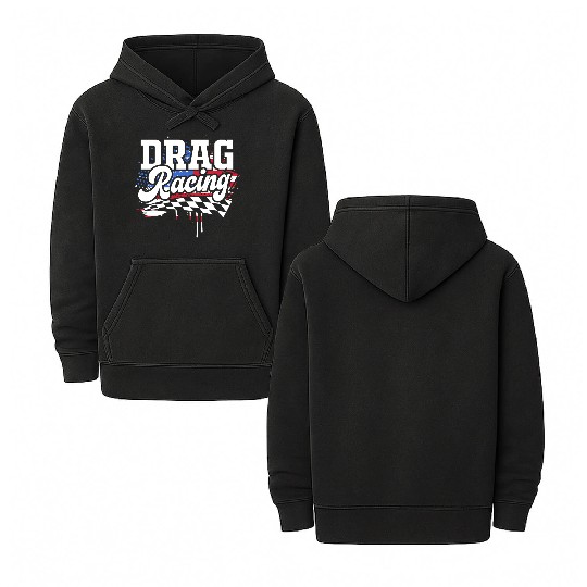 Racetrack Car Racing Lover US Flag Drag Racing Double Sided Mineral Wash Hoodies
