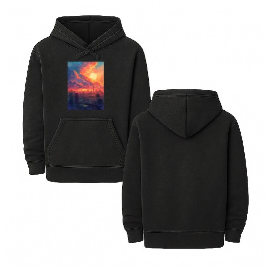 Beautiful Sunset in Tokyo City Japan Double Sided Mineral Wash Hoodies
