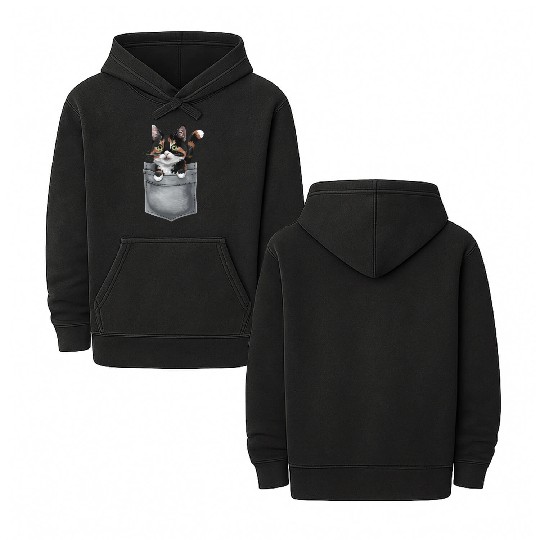 Japanese Bobtail Cat In Pocket Double Sided Mineral Wash Hoodies