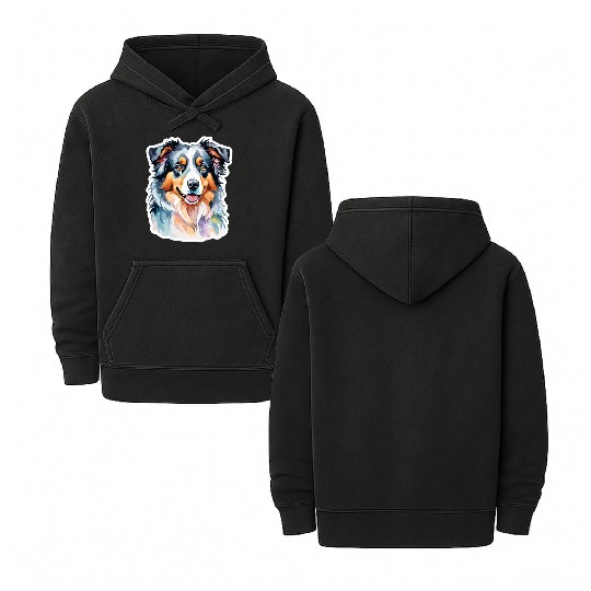 Australian Shepherd Watercolor Double Sided Mineral Wash Hoodies
