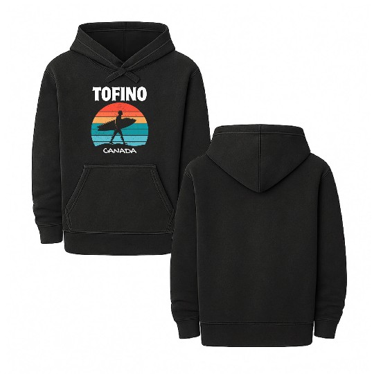 TOFINO CANADA Surf Retro Sunset Surfing Summer Vac Double Sided Mineral Wash Hoodies