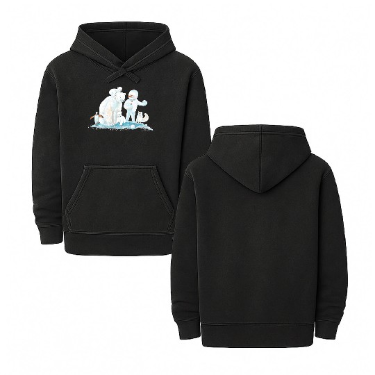 Polar Animals and Snowman in Ice Cold Winter Double Sided Mineral Wash Hoodies