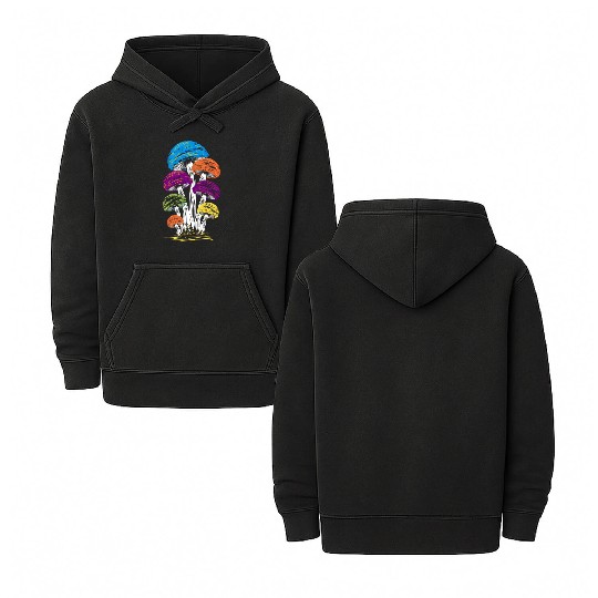 Psychedelic Rainbow Mushrooms Double Sided Mineral Wash Hoodies