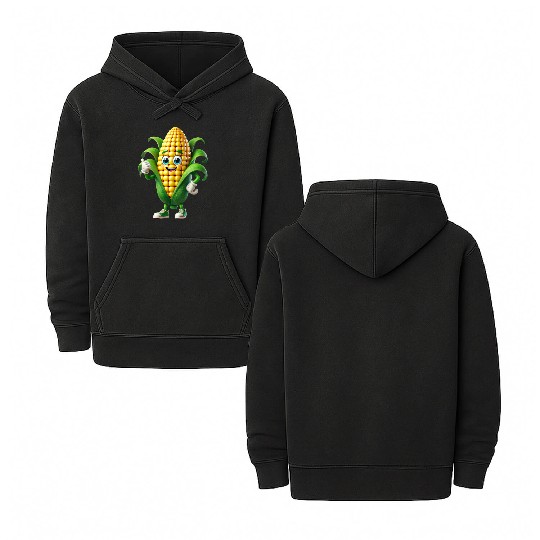 Happy Corn Cartoon Mascot Character Double Sided Mineral Wash Hoodies