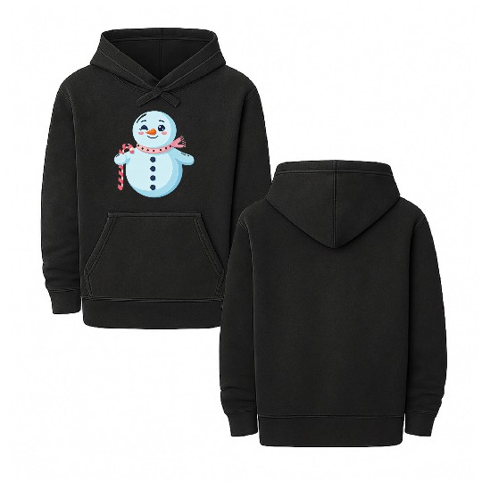 Whimsical Snowman with Candy Cane Double Sided Mineral Wash Hoodies