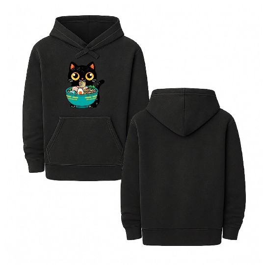 Funny Cat Eating Ramen Japanese Cat Ramen Noodles Double Sided Mineral Wash Hoodies