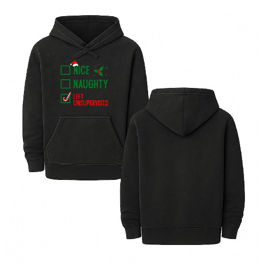 Left Unsupervised Christmas Checklist Double Sided Mineral Wash Hoodies