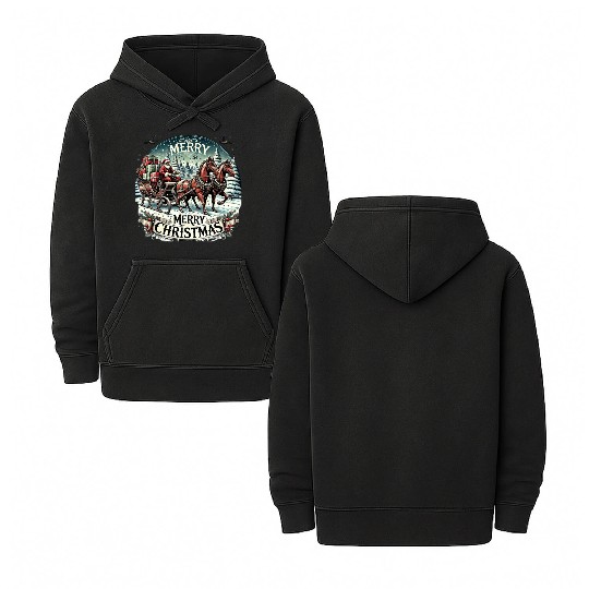 Vintage Sleigh Ride - Whimsical Christmas Magic Double Sided Mineral Wash Hoodies