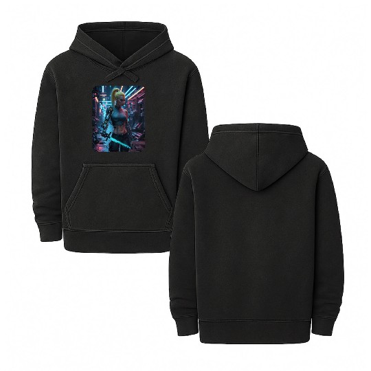 Cyberpunk women Warrior Double Sided Mineral Wash Hoodies