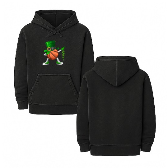 Funny Dabbing Shamrock Basketball St Patrick's Day Double Sided Mineral Wash Hoodies