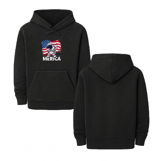 Merica Astronaut Adventure Dab with American Flag Double Sided Mineral Wash Hoodies
