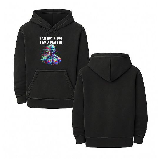 "I Am Not a Bug, I Am a Feature – Glitch Aesthetic Double Sided Mineral Wash Hoodies