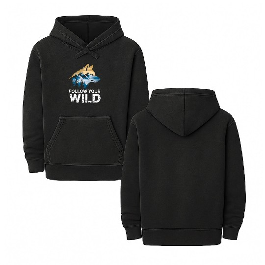 Follow Your Wild Adventure Mountain Wolf Double Sided Mineral Wash Hoodies