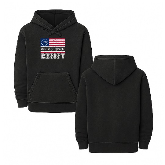 1776 Resist Trump Protest Anti Political US Fla Double Sided Mineral Wash Hoodies