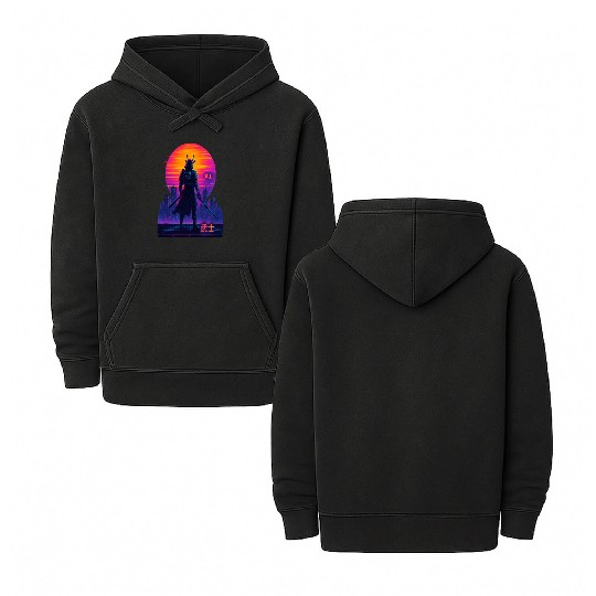 Neon Samurai - Cyberpunk Warrior Art Double Sided Mineral Wash Hoodies
