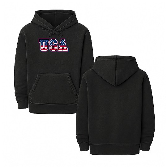 USA Letters with American Flag Pattern Double Sided Mineral Wash Hoodies