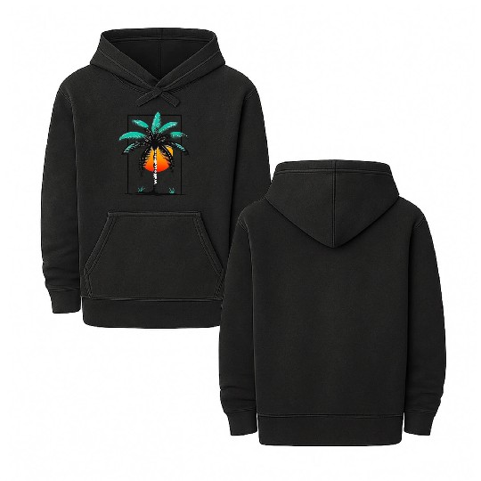 Grayscale Line Drawing Of A Central palm tree Double Sided Mineral Wash Hoodies