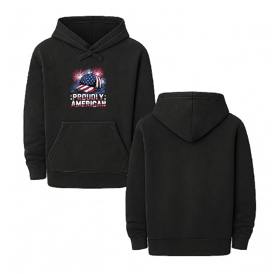 Proudly American Hat With Fireworks and Stars Double Sided Mineral Wash Hoodies