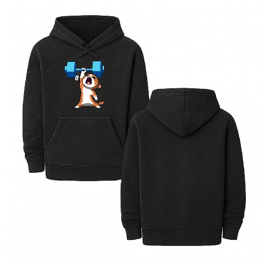 Workout Strength! Tiny Warrior Cat Huge Muscles. Double Sided Mineral Wash Hoodies