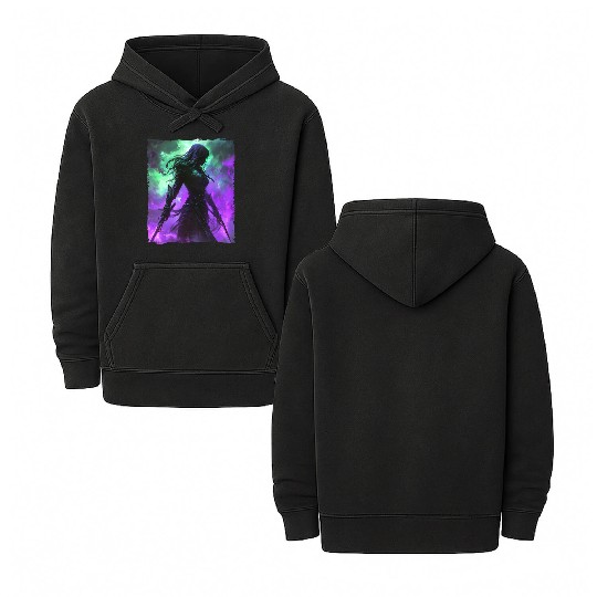 Mystical Assassin Woman In Violet Fog Fantasy Double Sided Mineral Wash Hoodies