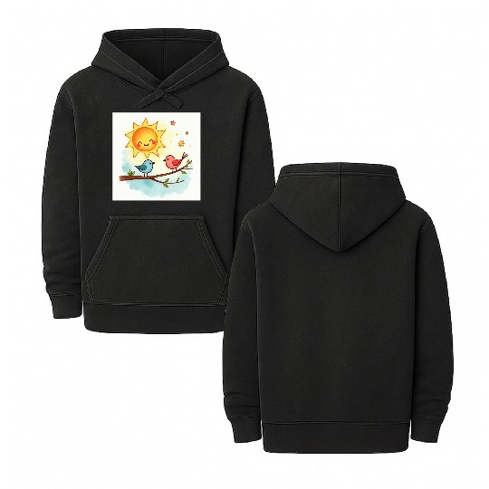 Cheerful Sun and Heart Illustration Double Sided Mineral Wash Hoodies