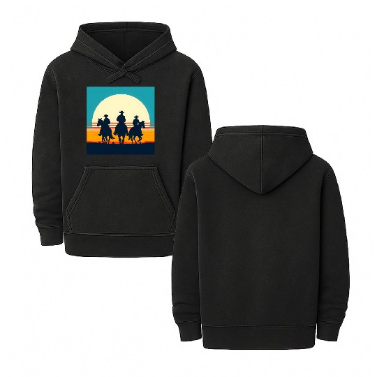 Wild West Sunset Cowboy Double Sided Mineral Wash Hoodies