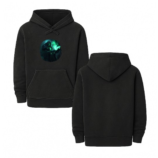Green Shadow Mage with Burning Spell Book Double Sided Mineral Wash Hoodies