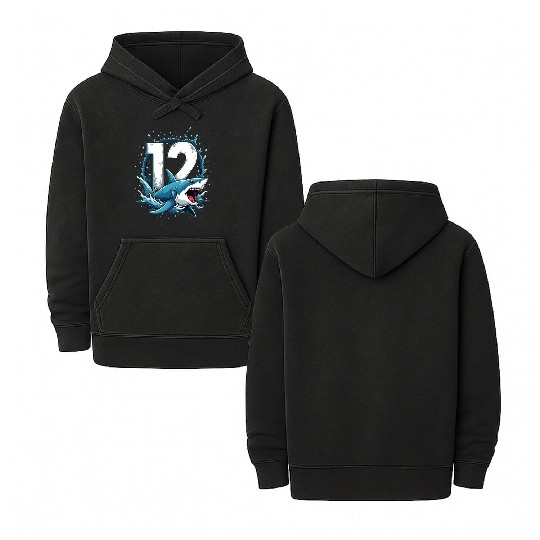 Shark Children Birthday Number 12 Splashing Fun Double Sided Mineral Wash Hoodies