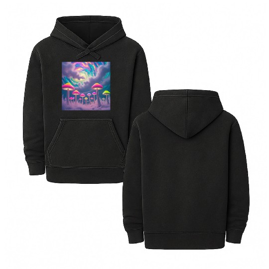 Neon Mushroom Forest – Psychedelic Minimalist Double Sided Mineral Wash Hoodies