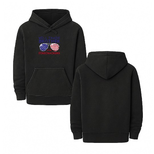 Will Trade Brother For Fireworks Kids 4th Of July Double Sided Mineral Wash Hoodies