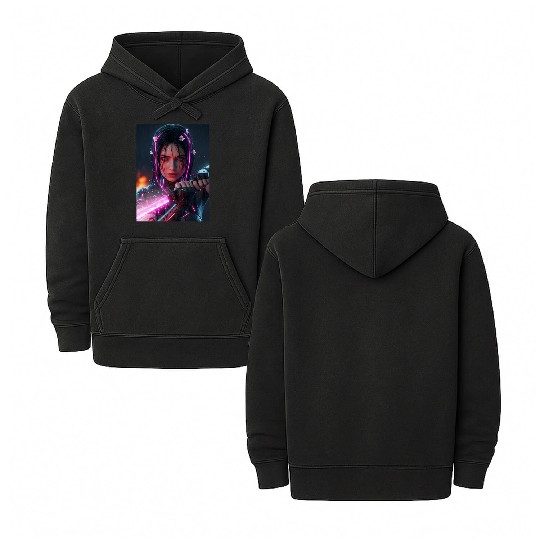 Cyberpunk Samurai Girl Double Sided Mineral Wash Hoodies