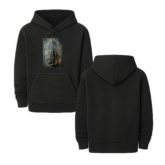 Elegant Black and Gold Violin Double Sided Mineral Wash Hoodies