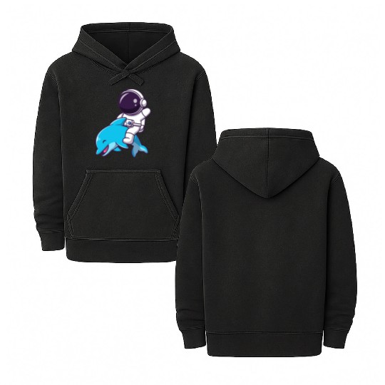 Space Explorer with Dolphin Companion Double Sided Mineral Wash Hoodies