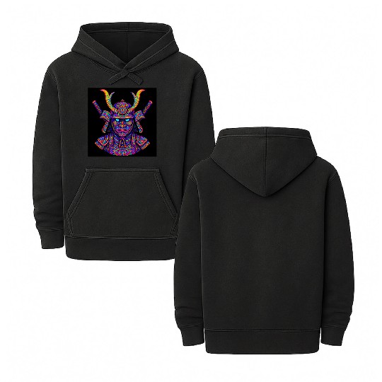 Neon Samurai Warrior Psychedelic Double Sided Mineral Wash Hoodies