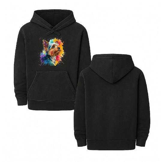 Vibrant Yorkie Watercolor Portrait Double Sided Mineral Wash Hoodies