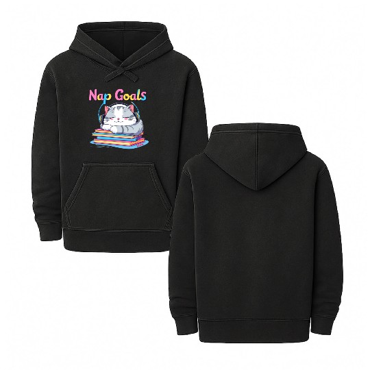 Cute Cat Nap Goals Design Double Sided Mineral Wash Hoodies