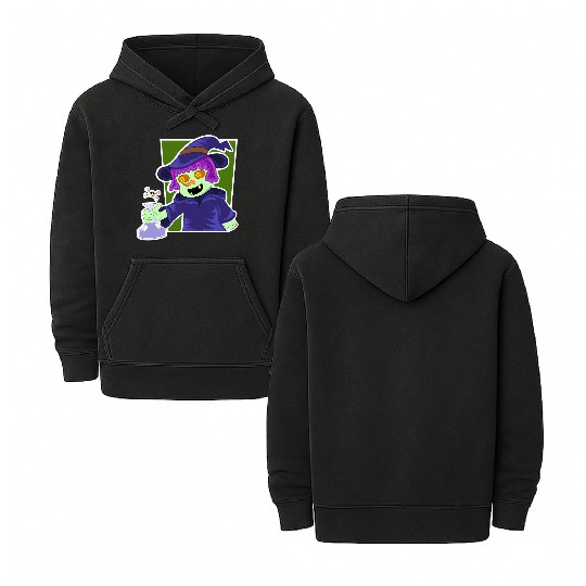 Playful Zombie Witch Cartoon Design Double Sided Mineral Wash Hoodies
