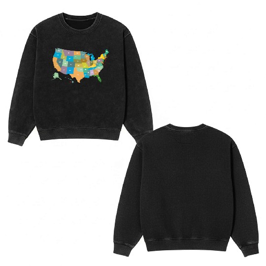 US States Double Sided Mineral Wash Sweatshirts