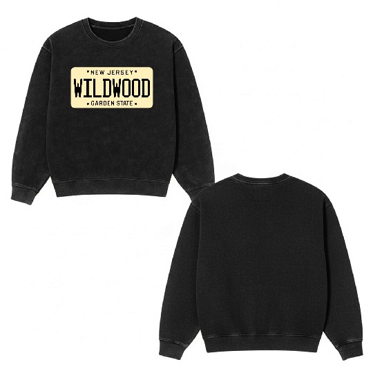 Wildwood New Jersey License Plate Double Sided Mineral Wash Sweatshirts