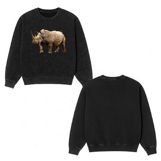 rhinoceros hippo nashorn1 Double Sided Mineral Wash Sweatshirts