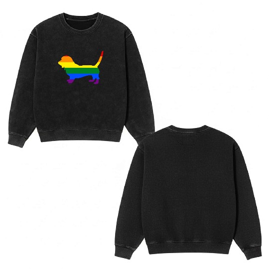 Gay Pride Dog Basset Hound Rainbow Gay Pride Flag Double Sided Mineral Wash Sweatshirts