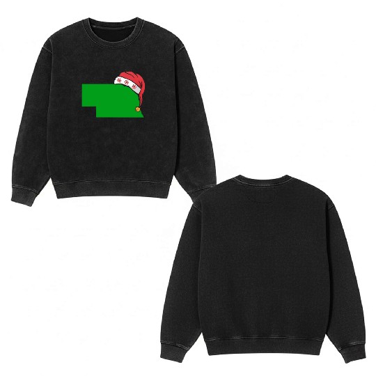 Nebraska Christmas Cute Christmas Gift Green US State Double Sided Mineral Wash Sweatshirts