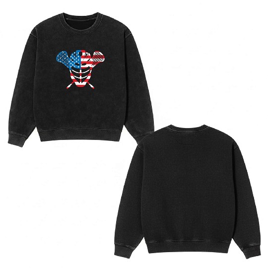 Lacrosse Helmet and Sticks American Flag Double Sided Mineral Wash Sweatshirts