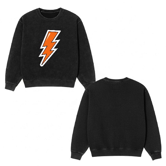 Lightning Bolt, orange lightning, electric Double Sided Mineral Wash Sweatshirts