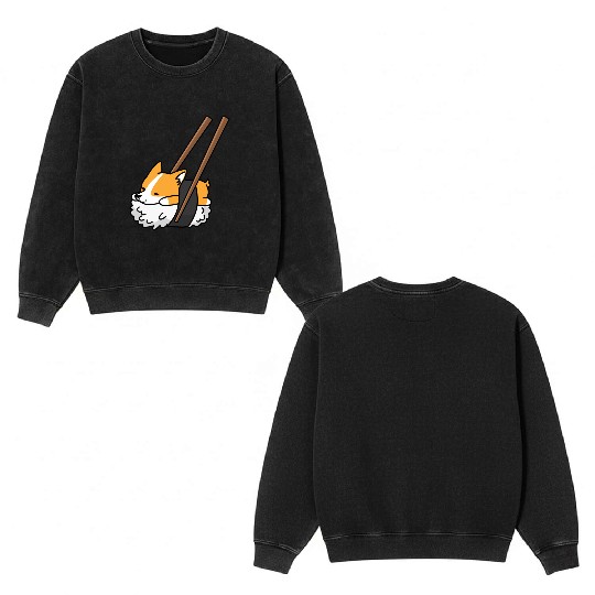 Corgi Sushi Double Sided Mineral Wash Sweatshirts